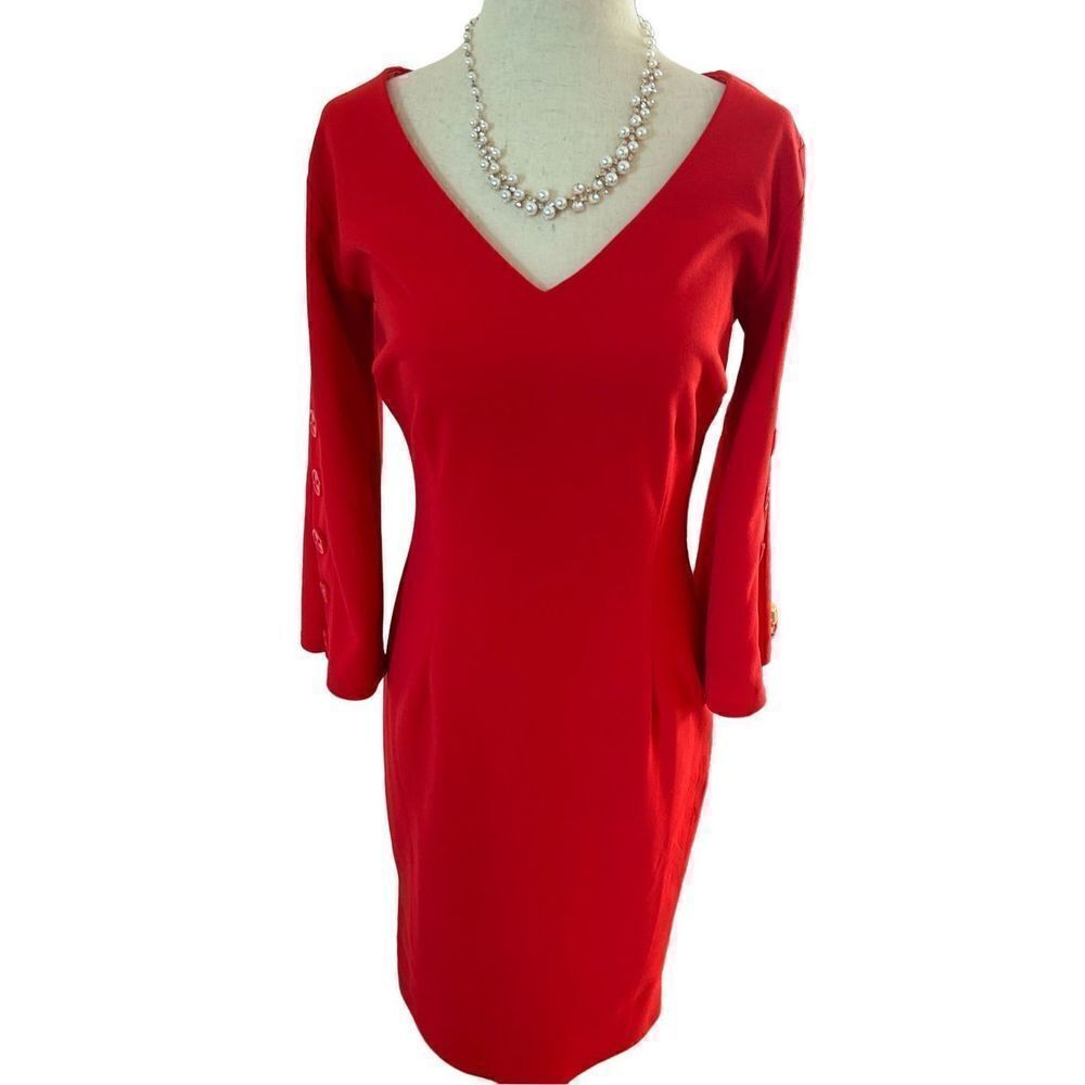New York & company red quarter sleeves dress size small work dress